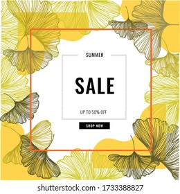 Vector poster with leaves and text Summer Sale colorful yellow green
