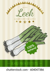 Vector poster with a leeks in a sketch style. Vector illustration for your design