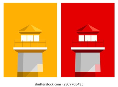 Vector poster with lighthouse. Yellow poster. Red poster. Yellow background. Red background