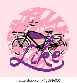 Vector poster "Like" with bicycle and abstract letters