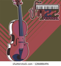 Vector poster for a live music festival with a microphone, acoustic guitar and inscription in retro style. Template for flyers, banners, invitations, brochures and covers
