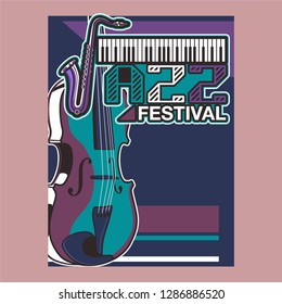 Vector poster for a live music festival with a microphone, acoustic guitar and inscription in retro style. Template for flyers, banners, invitations, brochures and covers