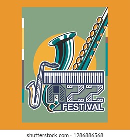 Vector poster for a live music festival with a microphone, acoustic guitar and inscription in retro style. Template for flyers, banners, invitations, brochures and covers