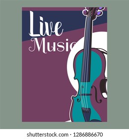 Vector poster for a live music festival with a microphone, acoustic guitar and inscription in retro style. Template for flyers, banners, invitations, brochures and covers