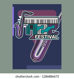 Vector poster for a live music festival with a microphone, acoustic guitar and inscription in retro style. Template for flyers, banners, invitations, brochures and covers