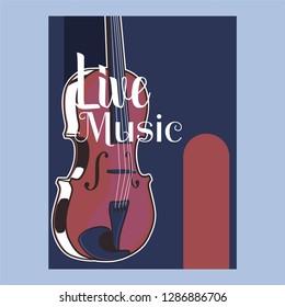 Vector poster for a live music festival with a microphone, acoustic guitar and inscription in retro style. Template for flyers, banners, invitations, brochures and covers