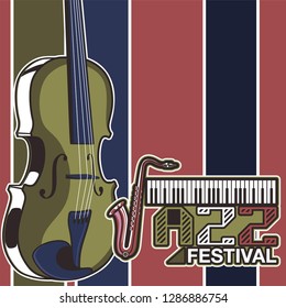 Vector poster for a live music festival with a microphone, acoustic guitar and inscription in retro style. Template for flyers, banners, invitations, brochures and covers