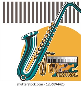 Vector poster for a live music festival with a microphone, acoustic guitar and inscription in retro style. Template for flyers, banners, invitations, brochures and covers