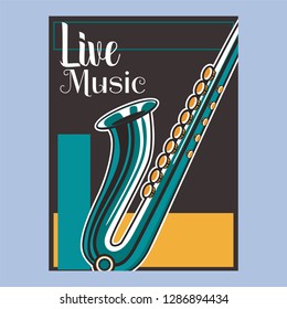 Vector poster for a live music festival with a microphone, acoustic guitar and inscription in retro style. Template for flyers, banners, invitations, brochures and covers