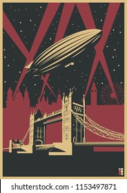Vector Poster London Tower Bridge and Zeppelin