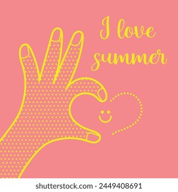Vector Poster Me encanta el verano La mano muestra el signo OK Anuncio para el diseño de verano
