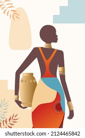 Vector, poster, luxurious African woman in traditional dress. Collection of contemporary art. 