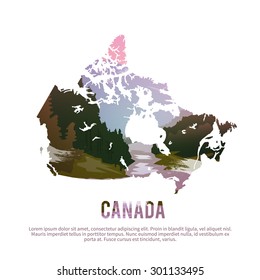 Vector poster. Map of Canada on the background of nature.