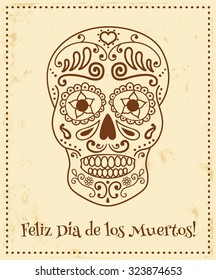 vector poster with the mexican skull and spanish text translated as "happy dead days!"