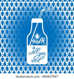 Vector poster "Milk is All you need" with bottle