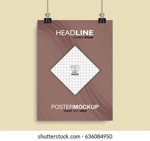 Vector poster mockup template. Can be used for printable promotion, presentation of works. Modern design.