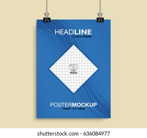 Vector poster mockup template. Can be used for printable promotion, presentation of works. Modern design.