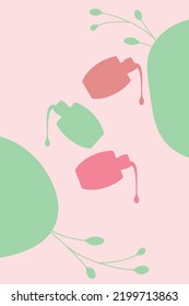 afiche vectorial con botellas de esmalte de uñas. afiche con barniz vertido de una botella. salón de uñas