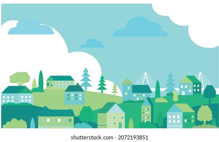 Vector poster with nature and city views.Suburban houses with trees. Vector city.