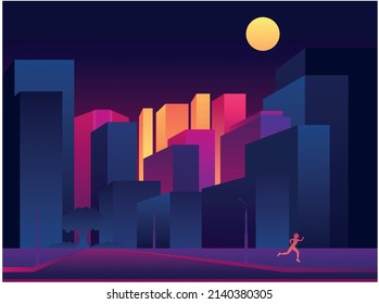  Afiche vectorial con vistas a la ciudad nocturna. Paisaje urbano. Rascacielos y casas modernos.