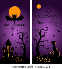 Vector poster night of Halloween, pumpkin, bats