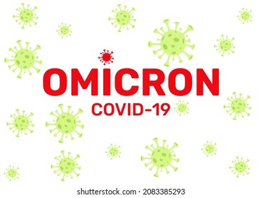 Vector poster with "Omicron" and "COVID-19" and virus signs, flat style. Omicron variant of COVID. A new strain of coronavirus.