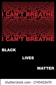 Vector poster on a black background. The inscription I can't breathe. Racism in the usa. Death of George Floyd. The inscription black lives matter. Riot in the usa. Police wilding. Protests in the usa