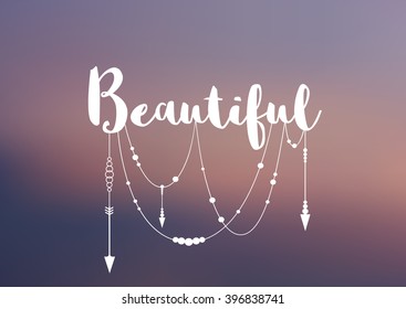 Vector Poster On A Blurred Background With Boho Elements.