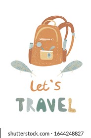 
Vector poster on the theme of camping and summer travel on vacation.