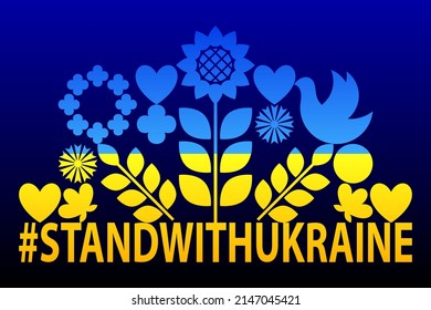 Vector poster on the theme of Ukraine. Stand with Ukraine. Flat geometric pattern in blue and yellow colors of the Ukrainian flag.