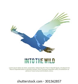 Vector poster on themes: wild animals of Canada, survival in the wild, hunting, camping, trip. Hawk.