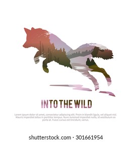 Vector Poster On Themes: Wild Animals Of Canada, Survival In The Wild, Hunting, Camping, Trip. Fox.