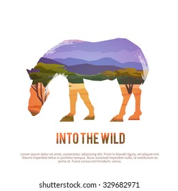 Vector poster on themes: wild animals of Africa, safari, animals of the Savannah, survival in the wild, hunting, camping, trip. Zebra.