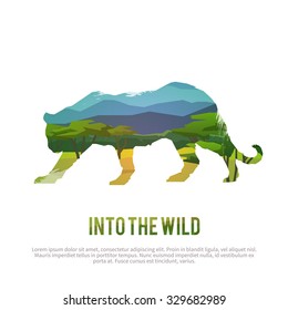 Vector poster on themes: wild animals of Africa, safari, animals of the Savannah, survival in the wild, hunting, camping, trip. Leopard.