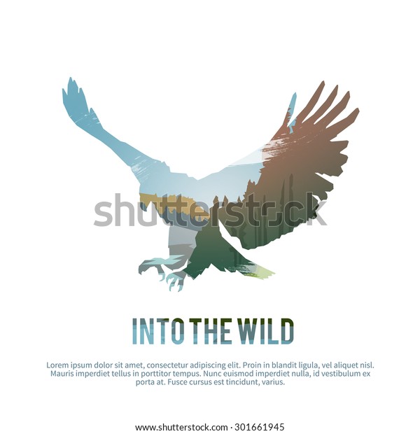 Vector poster on themes:\
wild animals of Canada, survival in the wild, hunting, camping,\
trip. Eagle.