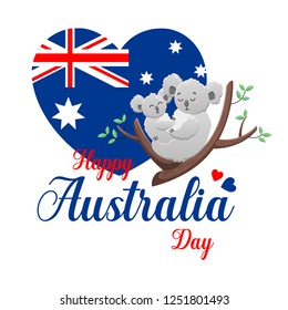 Vector poster on white background. Happy Australia Day. Cute funny koalas. Template for print, design