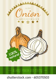 Vector poster with a onion in a sketch style. Vector illustration for your design