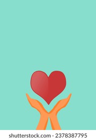 Vector poster - Open hands with red heart