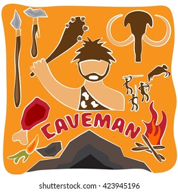 vector poster of paleo food and caveman theme