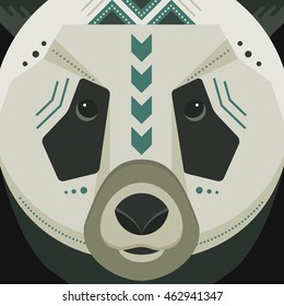 Vector poster with panda face made in trendy flat style. China animal symbol. Perfect for travel magazine or t-shirt design with cute animal character.