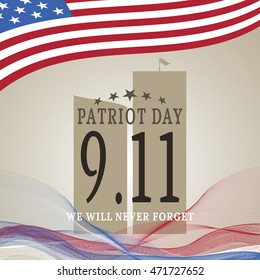 Vector poster of Patriot Day on the brown background with waves and flag.