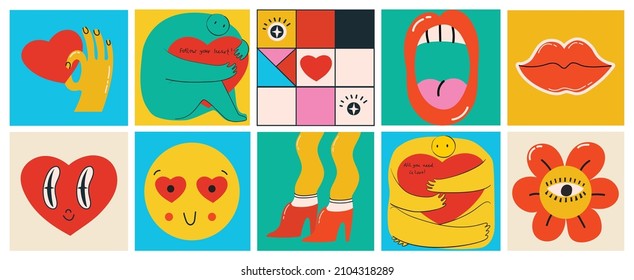 Vector poster of person holding the heart. Valentine's day poster, valentine with abstract, geometric background.