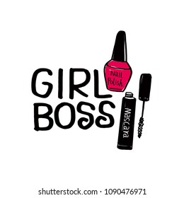 Vector poster with phrase,  color image. Girl boss. Design for t-shirt and prints.