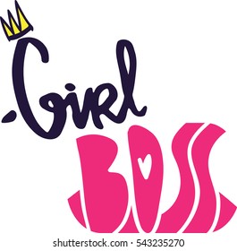 Vector poster with phrase, crown and decor elements. Typography card, color image. Girl boss. Design for t-shirt and prints.