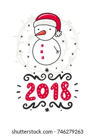 Vector poster with phrase, decor elements. Typography card, color image. Merry Christmas. Design for t-shirt and prints.