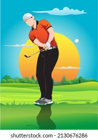 vector poster picture Represents a short golf shot to get to the green.