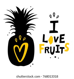 Vector poster with pineapple silhouette. Fruit tropic banner,  card