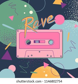 Vector Poster With Pink Tape And Lettering Rave