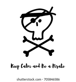 Vector poster with pirate skulls. Black-and-white background. Cute cartoon.