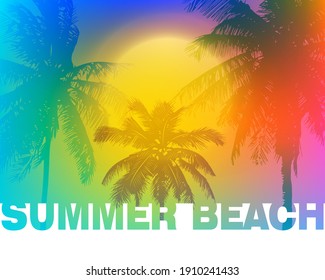 Vector poster, placard, playbill, party invitation card with slogan - SUMMER BEACH. Saturated tropical wallpaper with place for text.